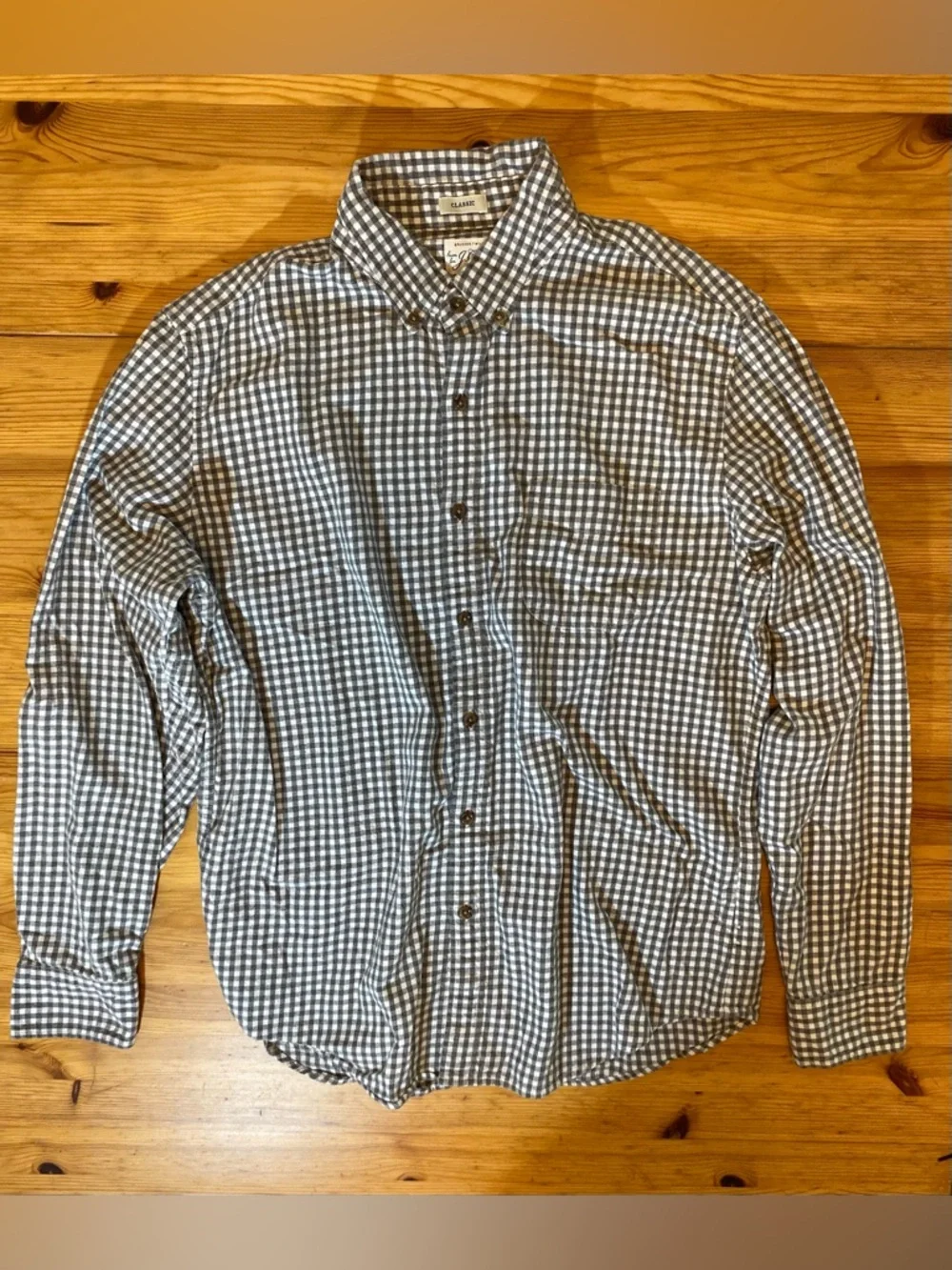J. Crew Gray and White Checked Button-Down Shirt